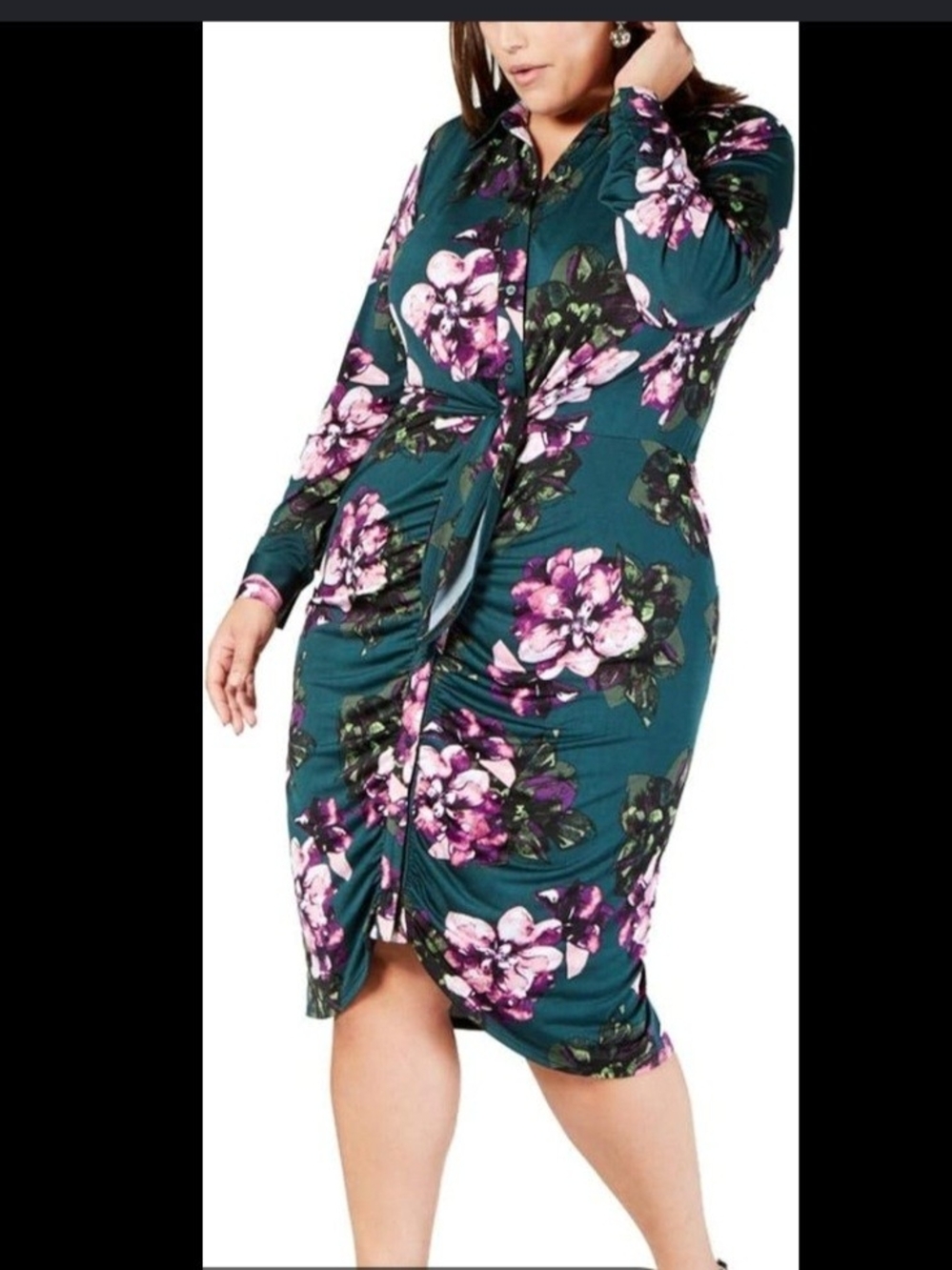 NY Collection Teal Floral Ruched Midi Dress 3X NWT